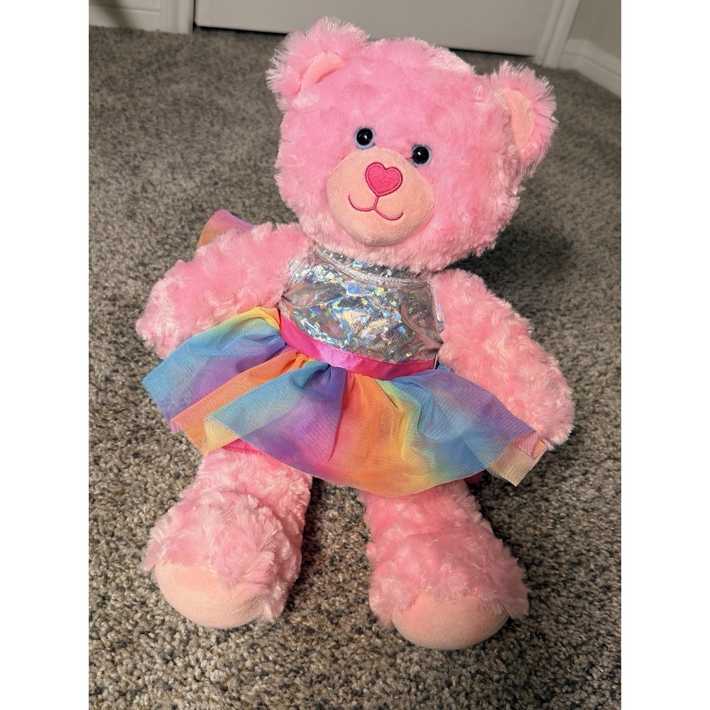 Build A Bear Pink Fairy Friends Bear With Wings Plush 16" BAB & Rainbow Tutu